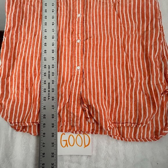 Lauren Ralph Lauren Womens Orange & White Striped Linen Button-Up Shirt Large - Picture 6 of 6